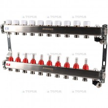 Кол. группа  1х 10 вых. с расх. нерж. ROMMER в сборе с клапаном вып. воздуха и сливом