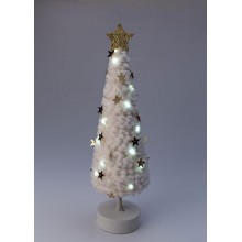 Светильник настольный Елка дизайн 2 (белое основание золотая звезда) 20LED плюш 11.5х38.5см тепл.