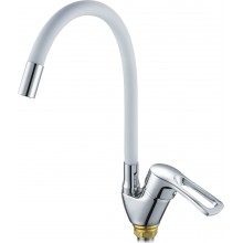 Смес. кухня 1-рук. бок. FAUZT бел.  гибкий излив, с гайкой  FZs833-B129