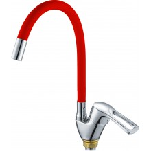 Смес. кухня 1-рук. бок. FAUZT крас.  гибкий излив, с гайкой  FZs833-B129