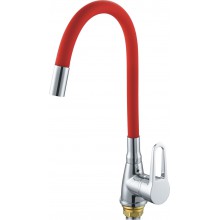 Смес. кухня 1-рук. бок. FAUZT крас.  гибкий излив, с гайкой ф40 FZs822-B101