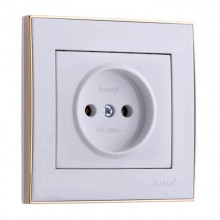 Розетка СП 1-м IP20 16А, б/з бел. с бок вставкой золот. РЭЙН Lezard 703-0226-121