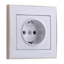 Розетка СП 1-м IP20 16А, с/з бел. с бок вставкой золот. РЭЙН Lezard 703-0226-122