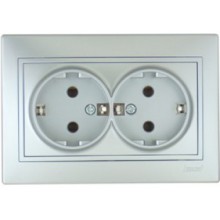 Розетка СП 2-м IP20 16А, с/з метал./сер. керам. Мира 701-1010-127