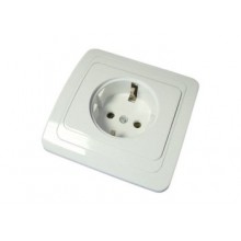 Розетка СП 1-м IP20 16А, с/з бел. Валери В0028 (10/200)