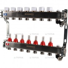 Кол. группа  1х-7 вых. с расх. нерж. ROMMER в сборе с клапаном вып. воздуха и сливом