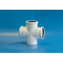 Крестовина однополостная белая из полипропилена 110х110х110/87 Политэк для бесшумной канализации Крестовина однополостная белая из полипропилена 110х110х110/87 Политэк для бесшумной канализации