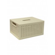Ящик с крышкой 370х280х190мм  РОТАНГ белый ротанг (М-пластика) (М 2375)