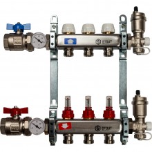 Кол. группа  1х-3 вых. с расх. нерж. STOUT в сборе с клапаном вып. воздуха и сливом