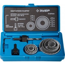 Коронка-пила (набор) 11 пред.d19-64мм,державка 19-30мм,ключ имбус. 2,5 мм,ЗУБР ЭКСПЕРТ(кольцевые)