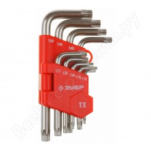 Набор шестигранных ключей имбусовых  9шт, Т10-Т50 ЗУБР (короткие, звезда)