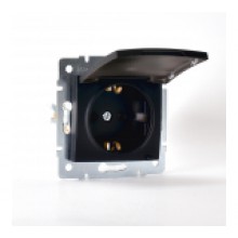 Механизм розетки 1-м СП KARINA с/кр с/з термопласт с заземл. черн. бархат LEZARD 707-4288-123B