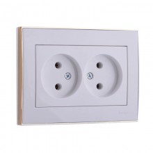Розетка СП 2-м IP20 16А, б/з бел. с бок вставкой золот. РЭЙН Lezard 703-0226-128