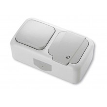 Блок ОП 1-кл. выкл. 10А+роз. 16А с/к, с/з, з/ш  IP-54 Аллегро (5/50)