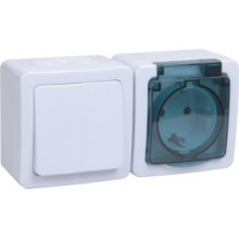 Блок ОП 1-кл. выкл. 16А+роз. 16А с/к, с/з, з/ш  IP-54 ГЕРМЕС PLUS IEK EBGMP20-K03-31-54-EC