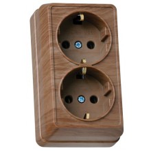 Розетка ОП 2-м IP20 16А, с/з дуб Октава IEK ERO21-K04-16-DC  РС22-3-ОД