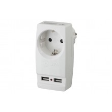 Адаптер 1-м с заземл. 2хUSB Polynom SP-1e-USB-W 220В 2100мА бел. Эра Б0026332