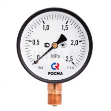 Манометр с поверкой тип ТМ-510Р.00, 0…1,6 МПа,100  мм, G1/2(снизу),кл.1.5, корпус-ста., сер., Росма