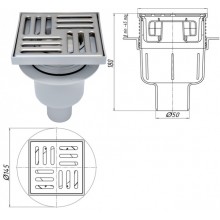 Трап вертик. 50 нерж. реш. 10х10 регулир. ТА5702 АНИ (12)