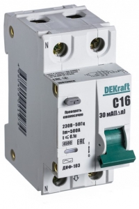 Диф. DEKraft ДИФ-103 16/10/2П C 1п+N тип A 6kA DEKraft 16225DEK