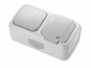 Блок ОП 1-кл. выкл. 10А+роз. 16А с/к, с/з, з/ш  IP-54 Аллегро (5/50)