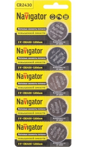 Батарейка таблетка Navigator NBT-CR2430-BP5 литиевые 94 781 (кратно 5)