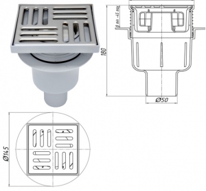 Трап вертик. 50 нерж. реш. 10х10 регулир. ТА5702 АНИ (12)